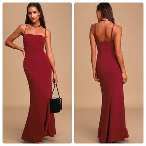 Lulu’s Burgundy Bustier Mermaid Maxi Dress